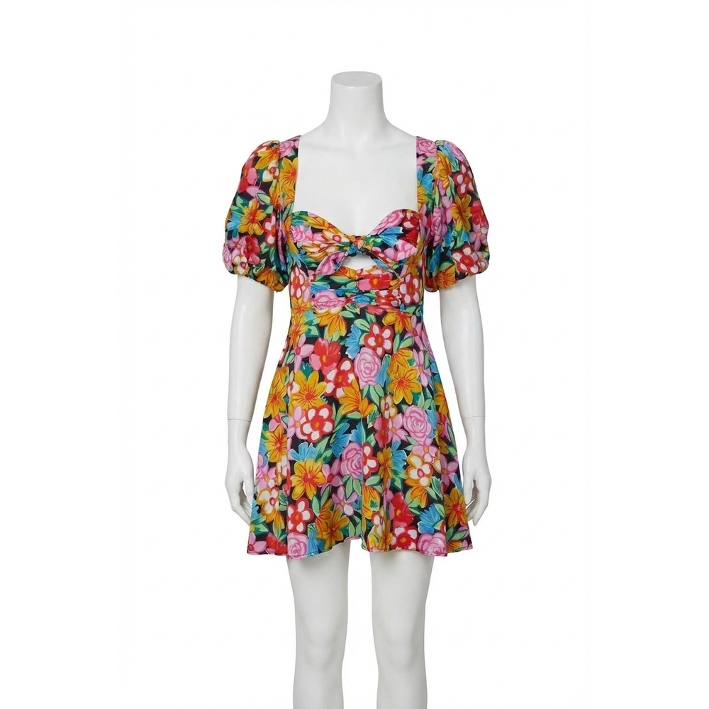 NEW FOR LOVE & LEMONS mallory floral-print cutout satin mini dress in red
